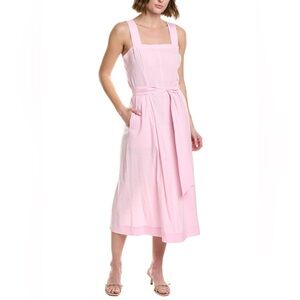 Vince Linen Blend Square Neck Pink Midi Dress Size Small